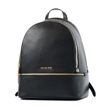 MICHAEL KORS RHEA 荔枝紋雙拉鍊後背包-黑色/中