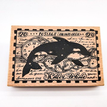 NO.S051W 鯨鯨.B Whale.B / 櫸木印章Wood Rubber Stamp