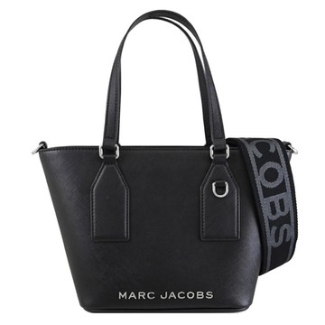 MARC JACOBS 馬克賈伯 金屬LOGO寬背帶防刮兩用托特包.黑