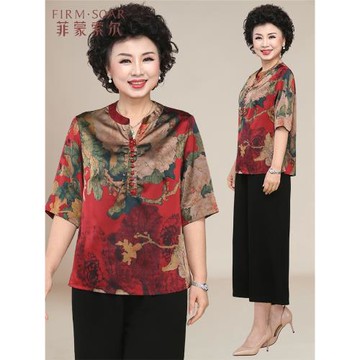 中老年媽媽夏裝套裝洋氣上衣女2025新款50歲60氣質奶奶裝老人衣服