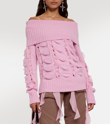 Blumarine Rushed off-shoulder wool sweater