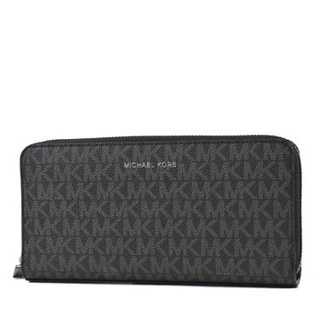 MICHAEL KORS 男款 緹花LOGO防刮皮革拉鍊長夾-黑色