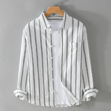 現貨+預購 襯衫長袖上衣-休閒寬鬆簡約條紋男裝4色74jt53【獨家進口】【米蘭精品】