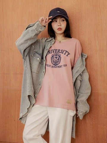 純棉圓領配色印花長袖上衣