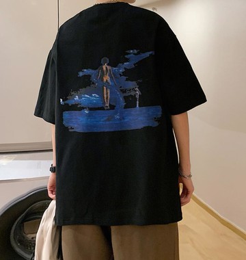 FINDSENSE X 韓潮 街頭時尚 寬鬆大尺碼 靈魂圖案印花 男士 短袖T恤 學生短T