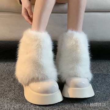 ✨可開發票#加絨厚底毛毛靴女2024鞦鼕季新款保暖褲管靴小香風短靴時尚雪地靴#免運