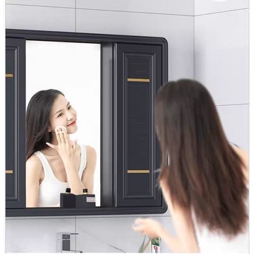 鏡櫃 太空鋁智能浴室鏡柜推拉隱藏式鏡子掛墻衛生間帶燈除霧梳妝化妝柜