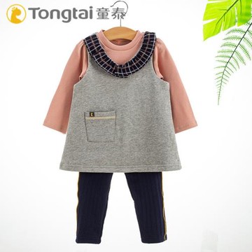 童泰嬰兒秋冬外出服套裝1-3歲女寶寶加厚上衣背心裙長褲三件套