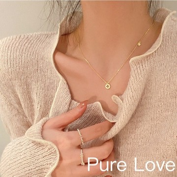 Pure Love樂芙 / 正韓 銀飾【S925純銀】N0911簡約通體純銀項鍊鏤空四葉草鎖骨鏈 短項鏈 / 金