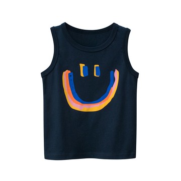 27KIDS - 純棉無袖背心上衣-彩虹笑臉-深藍色