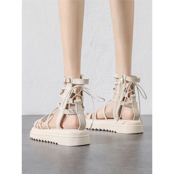 仙女風高幫涼鞋女厚底時尚交叉綁帶羅馬鞋2025夏季新款鏤空涼靴女