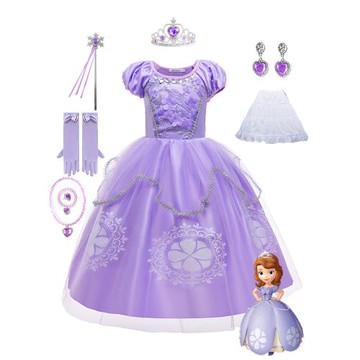 歐美女童蘇菲亞公主裙迪士尼電影人物角色扮演服裝索菲亞蓬蓬禮服