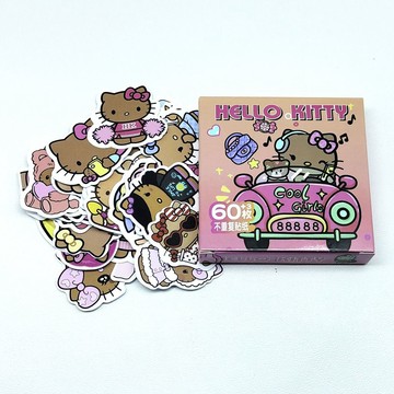 ✨臺灣出貨✨60張新款黑皮hellokitty貼紙禮盒裝手賬卡通高顏值可愛裝飾貼畫