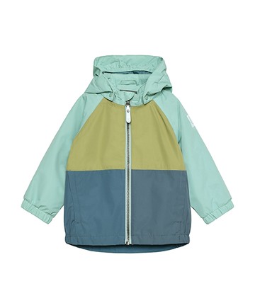 藍綠拚接長袖防潑水連帽外套98cm