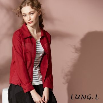 林佳樺LUNG.L 酒紅色異素材拼長袖女裝襯衫(罩衫)  LT69C