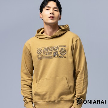 【秋冬新品買1送1】潮流街頭日式元素鬼頭連帽長TEE(卡其) - BLUE WAY 鬼洗い