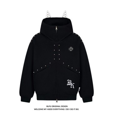 小眾設計感連帽大學T男秋冬新款休閒百搭寬鬆上衣男