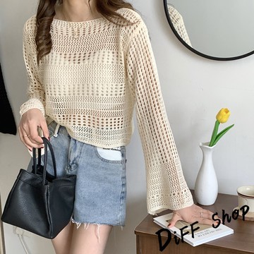 韓版設計感鏤空小眾針織上衣【W572】