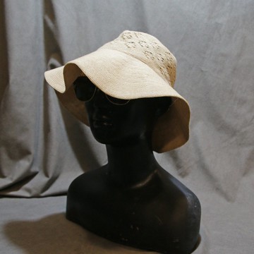 Back to Green::夏季帽款 簍空象牙色漁夫帽 h-14//vintage hat