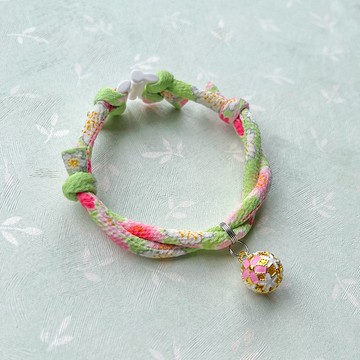 日本和布 貓安全項圈 (可調式安全扣)--青蘋粉綠+櫻圓鈴