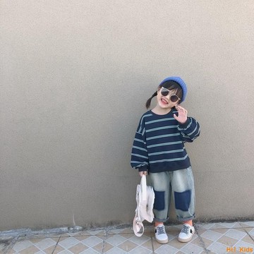 男女童套裝2024春秋款寶寶洋氣條紋衛衣中小童兒童牛仔褲兩件套潮