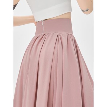 超高腰收腹粉色西裝百褶半身裙女夏季中長款遮胯顯瘦a字大擺傘裙