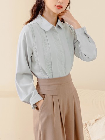 浪漫蕾絲拼接車褶造型襯衫