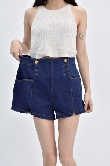 (XL) wy fashion韓牌高腰丹寧牛仔棉質雙邊排扣藍色短褲