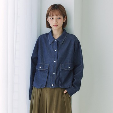 【Simply Yours】大口袋牛仔短版外套 藍F