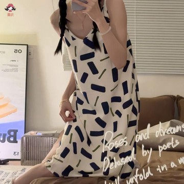 臺灣出貨 帶胸墊睡裙 女生睡裙 涼感睡裙 連身睡裙夏季吊帶少女連衣裙夏日清新穿搭洋氣短款居家帶胸墊款薄款睡裙女