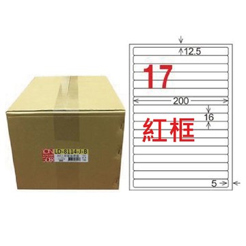 【龍德】LONGDER 三用電腦標籤 A4 17格 圓角 16*200mm 紅框1000張/箱 LD-8114-J-B(適用雷射、噴墨、影印)