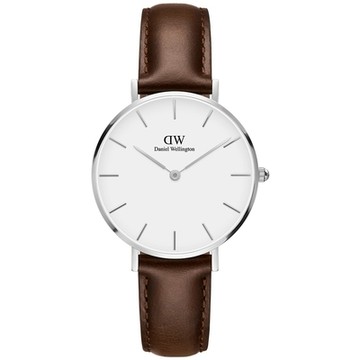 DW Daniel Wellington 經典布里斯托黑棕色皮帶腕錶-銀框/32mm(DW00100183)
