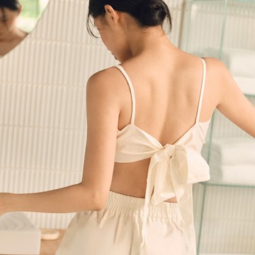 純欲柔軟絲緞綁結兩件式家居服套組