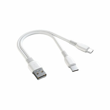 MoZuo 一分二 USB轉Type-C+MicroUSB 雙裝置充電線 白 1M