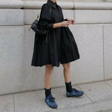 【巴黎精品】現貨+預購 女洋裝連身短袖大尺碼長裙連衣裙A字裙休閒大碼女裝-長袖寬鬆壓褶襯衫裙女裝a1fu48