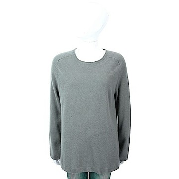 ALLUDE 100%喀什米爾灰綠色圓領針織羊毛衫