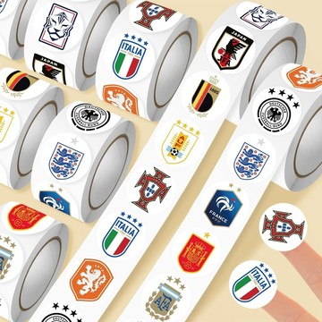 🔥實惠量大2000貼⚽世界盃足球隊隊徽捲捲貼 世足國家隊徽章圓形貼紙 世界盃球迷應援裝飾貼紙 足球隊標手賬貼滾筒貼
