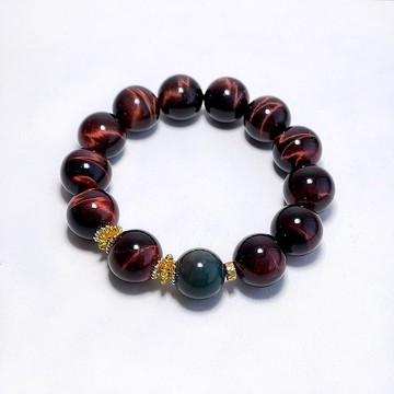天然礦石 紅虎眼石 14 mm 綠阿拉善 手鍊