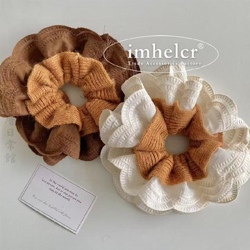 🔥2件9折🍊臺北出貨🍊可開發票秋冬大號焦糖拿鐵針織蕾絲花邊小蠻腰腸圈小衆氛圍感發繩髮飾新款