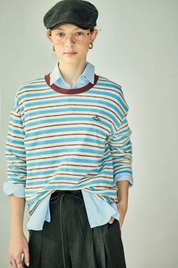 細條紋棉質長袖上衣