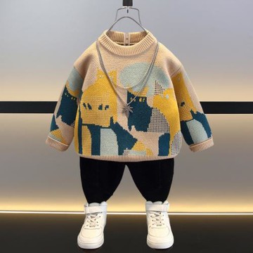 兒童洋氣毛衣秋冬季2025新款小童洋氣男寶秋裝加厚男童針織衫上衣
