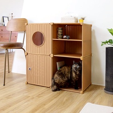 織暮系列仿藤編織貓屋四格櫃-2色可選-DIY 奶油米白