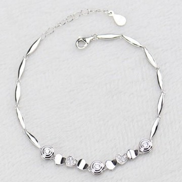 925純銀手鍊鑲鑽手環-時尚優雅別緻愛心情人節生日禮物女飾品73ly40【獨家進口】【米蘭精品】