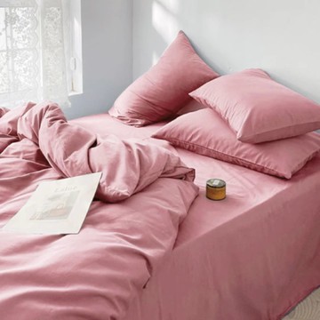 Aaron艾倫生活家 經典素色舒柔棉床包被套4件組  雙人  被套 + 床墊套 + 枕套組  珊瑚粉