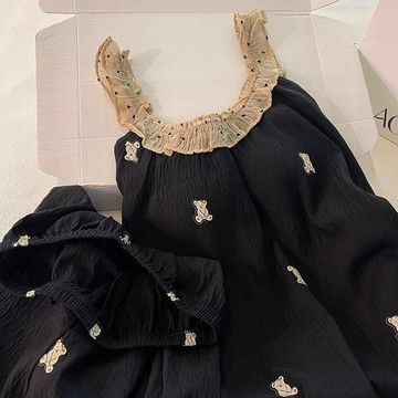 ✨台灣出貨✨帶胸墊夏季無袖吊帶睡衣女可愛甜美公主風花邊學生家居服短褲套裝