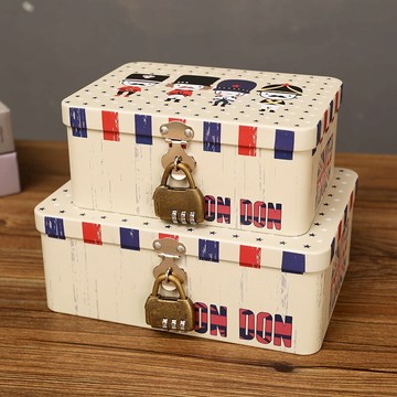 鐵盒桌面帶鎖收納盒儲物學生化妝品口紅證件飾品收藏家用密碼盒子