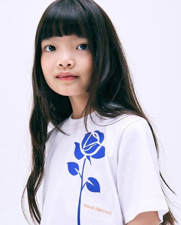 MARDI MERCREDI 童裝 印花短TEE 白色 藍玫瑰 剪裁 KIDS CROPPED TSHIRT UNE ROSE