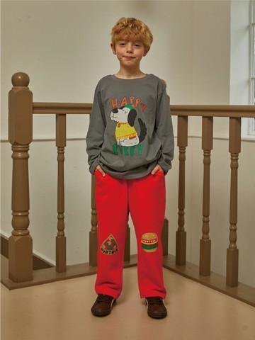 Pizza Burger Elastic Cotton Pants [RED]
