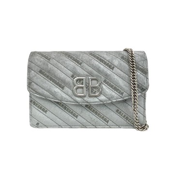 balenciaga銀色皮革logo鍊條包