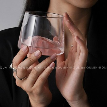 ins風富士山杯創意粉色山脈觀山杯高級感玻璃杯威士忌酒杯洋酒杯